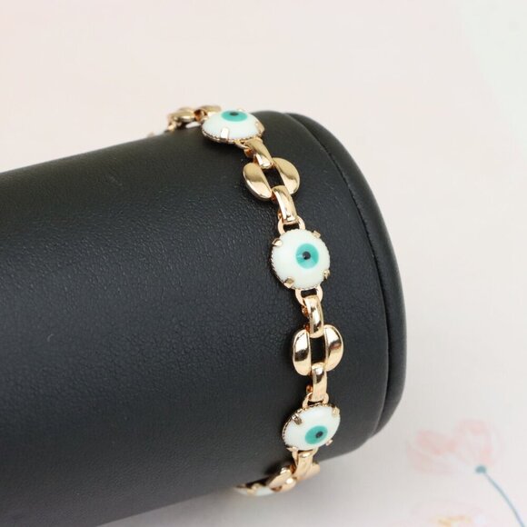 "Turquoise Evil Eye Rose Gold Bracelet with Glossy Gold Accents, XPBL1026 - Picture 6 of 12